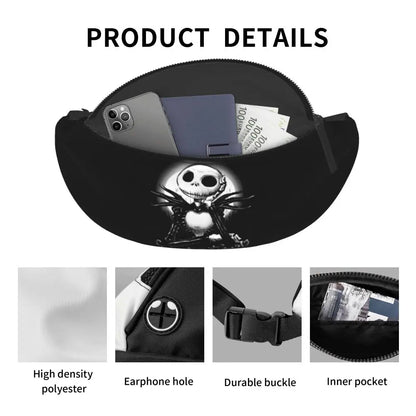 Sac Banane Personnalisé L'Étrange Noël de Monsieur Jack, Sacoche à Bandoulière pour Voyage, Randonnée, Téléphone, Poudres d'Argent