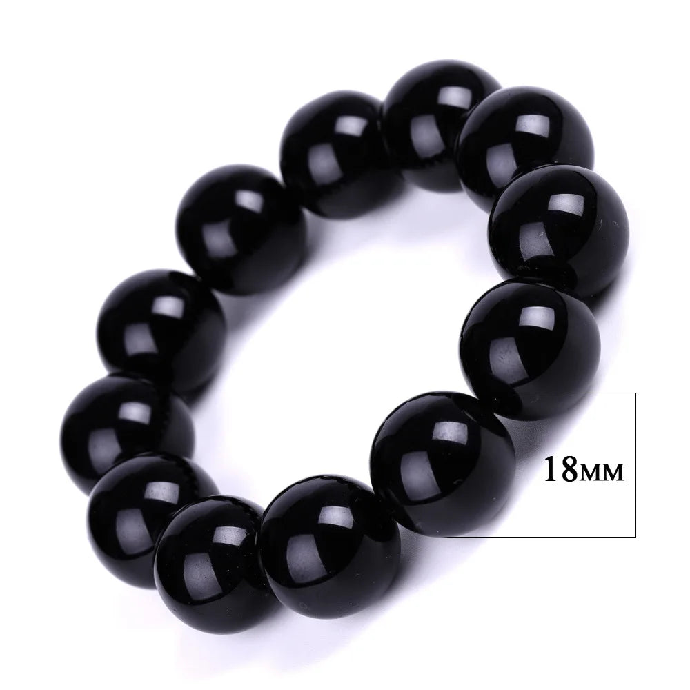 Bracelets bouddhistes tibétains en obsidienne noire pour hommes et femmes, amulette de bénédiction de prière, porte-bonheur, bijoux de médition, 4/6/8/10/12/14/16/18mm