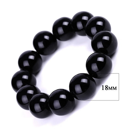 Bracelets bouddhistes tibétains en obsidienne noire pour hommes et femmes, amulette de bénédiction de prière, porte-bonheur, bijoux de médition, 4/6/8/10/12/14/16/18mm