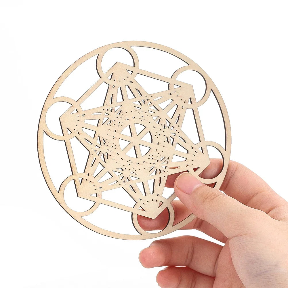 Planches rondes géométriques en bois, Motifs de métatron sacrosanct, tapis de Placement en cristal, Yoga, méditation, énergie, accessoires muraux suspendus