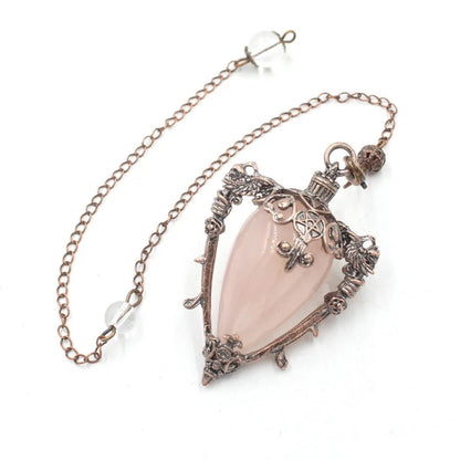 pendule spirituel veritable en cristal de quartz rose obsidienne, grand pendentif , ystes d'atterrissage, pendule radiesthésie pierre naturelle  précieuses pendules divinatoire en pierres spiritualité X202