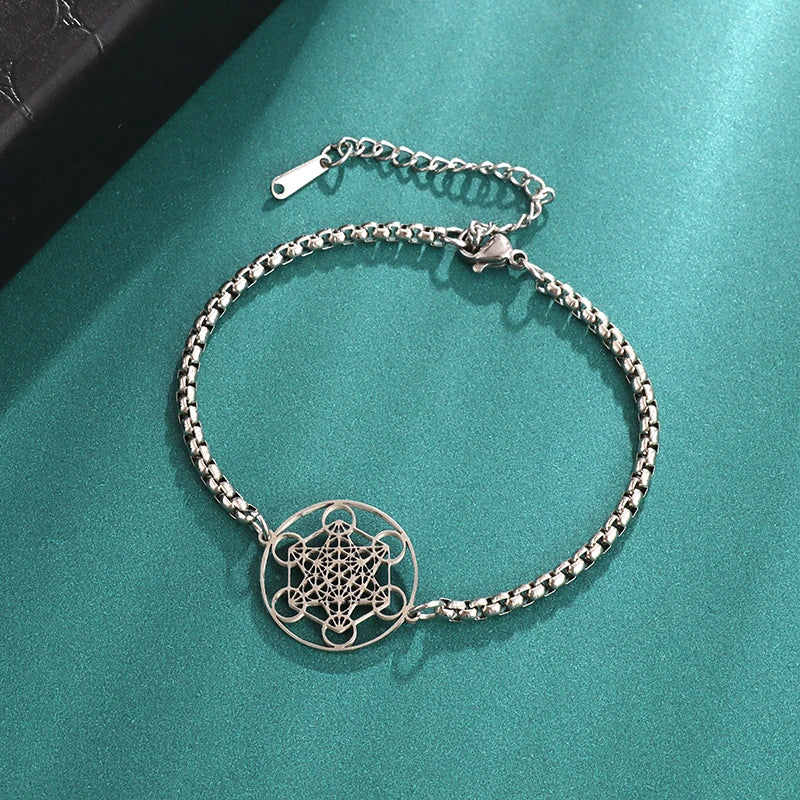 Metatron Cube Bracelet femme acier inoxydable archange jour Bracelet homme mode géométrie sacrée amulette bijoux cadeau
