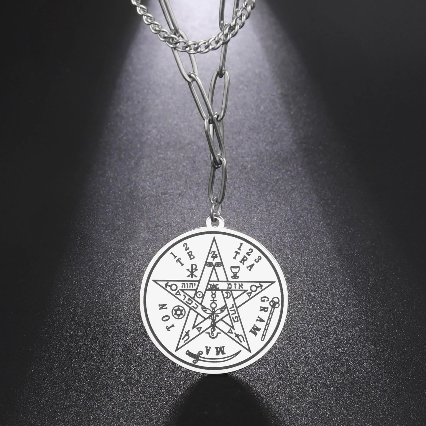 LIKGREAT-Collier pendentif pentagramme, bijoux en acier inoxydable, nom de Dieu, protection du pentacle, amulette porte-bonheur, cadeau