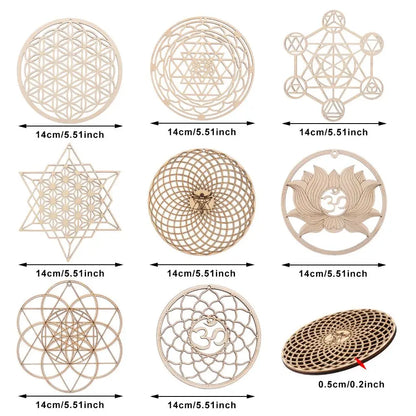 Panneau mural en bois en forme de fleur de vie, découpé au Laser, Art mural en bois, décoration de maison, sous-verres faits à la main, fabrication artisanale, ornement de géométrie sacrée