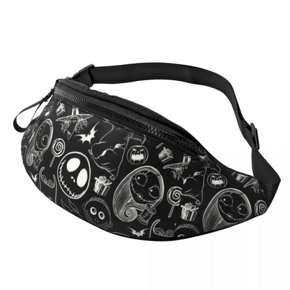 Sac Banane Personnalisé L'Étrange Noël de Monsieur Jack, Sacoche à Bandoulière pour Voyage, Randonnée, Téléphone, Poudres d'Argent