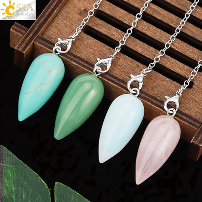 Pendule en Pierre Naturelle, Pendentif en Clip Turquoise, Goutte d'Eau de Guérison, Synchronisation, Radiesthésie, Reiki, T041