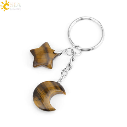 Porte-clés en pierre naturelle Healing, breloque étoile ChimMoon, pendentif en perle, porte-documents en argent, porte-clés, porte-clés de voiture, décoration de sac, porte clés pierres de protection lune