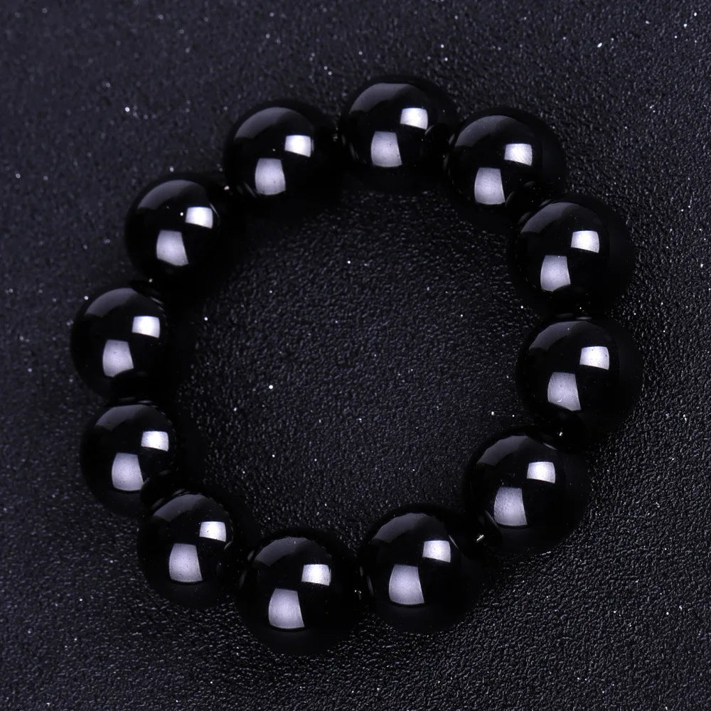 Bracelets bouddhistes tibétains en obsidienne noire pour hommes et femmes, amulette de bénédiction de prière, porte-bonheur, bijoux de médition, 4/6/8/10/12/14/16/18mm