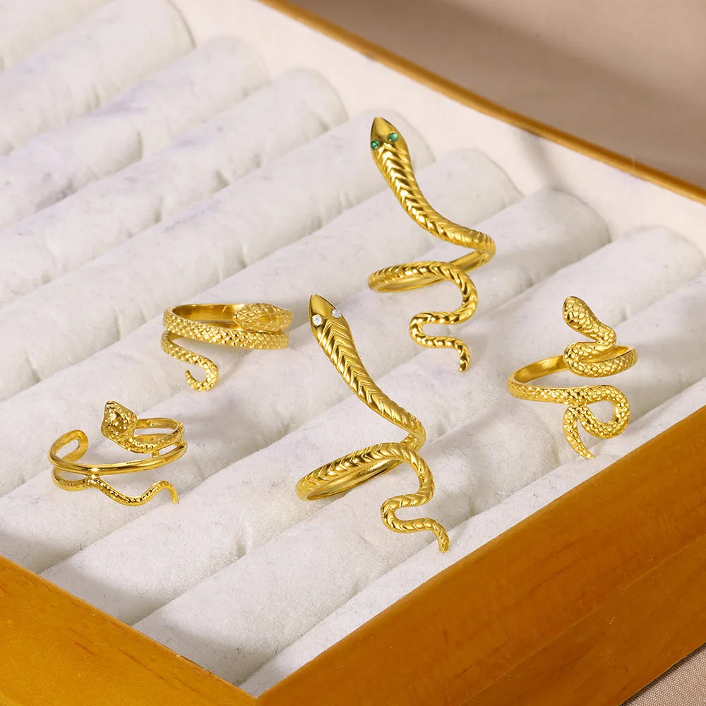 Bagues serpent en acier inoxydable plaqué or 316L pour femmes et hommes, anneau ouvert et réglable, bijoux esthétiques gothiques Vintage