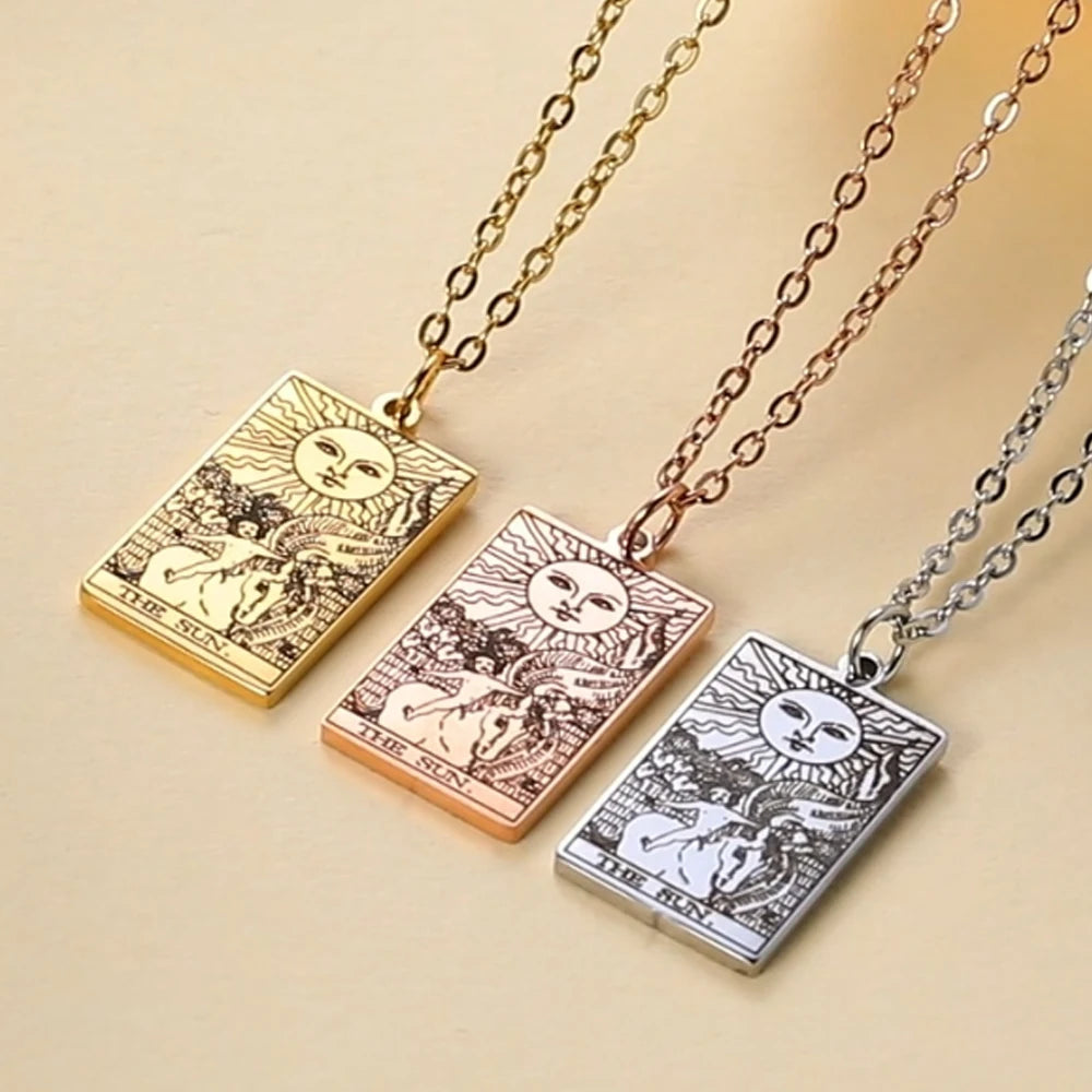 Dawapara – collier de cartes de Tarot pour femmes, en acier inoxydable, amulette de richesse, Tarot classique, arcanes majeurs, bijoux de Divination