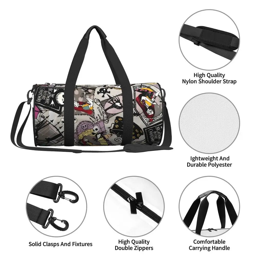 Sac fourre-tout de plage personnalisé Jack Skellington pour femmes, squelette vivant, grand compartiment, sacs de voyage pour salle de sport et plage