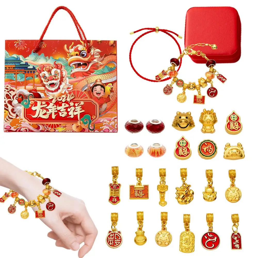 Calendrier de l'Avent du Nouvel An chinois pour filles, bijoux, bracelets à faire soi-même, compte à rebours de 24 jours, cadeaux pour enfants