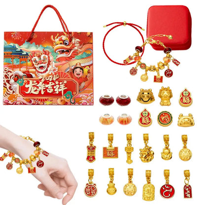 Calendrier de l'Avent du Nouvel An chinois pour filles, bijoux, bracelets à faire soi-même, compte à rebours de 24 jours, cadeaux pour enfants