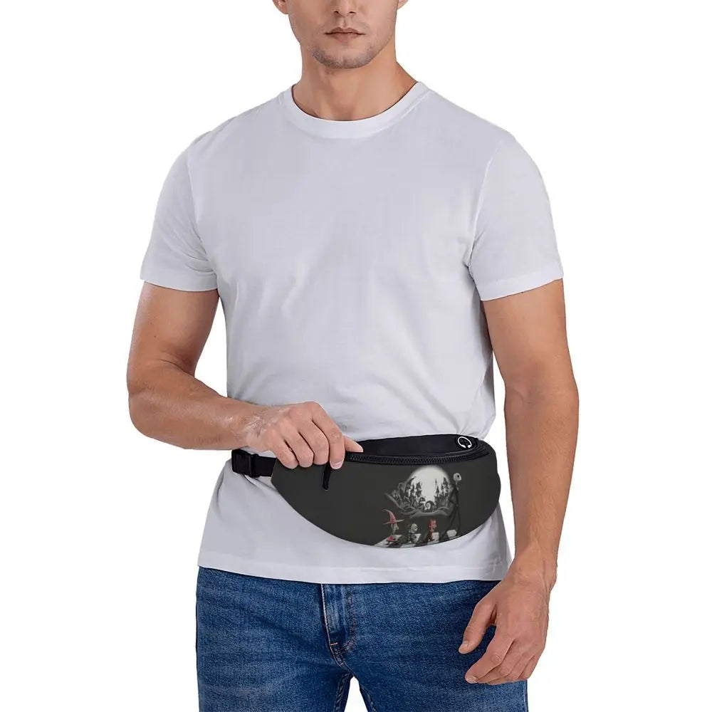 Sac Banane Personnalisé L'Étrange Noël de Monsieur Jack, Sacoche à Bandoulière pour Voyage, Randonnée, Téléphone, Poudres d'Argent