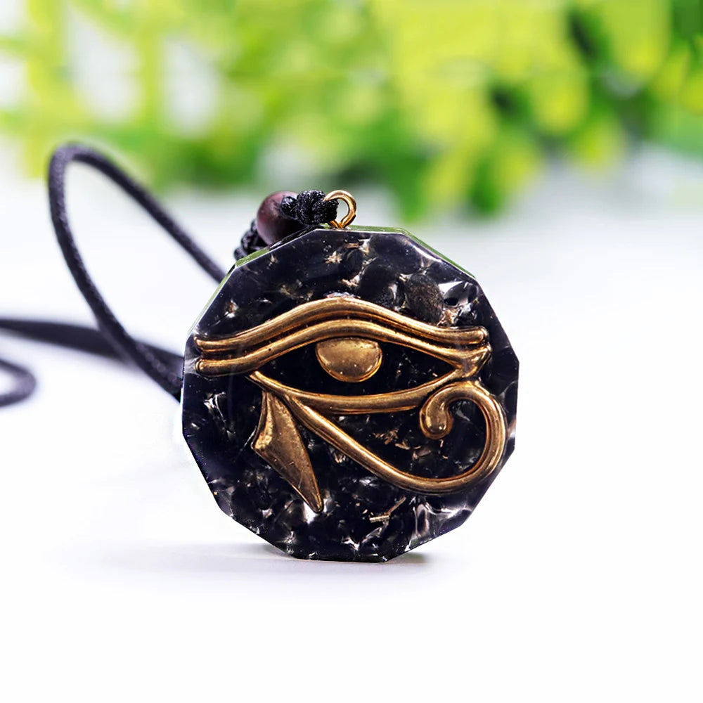 Oeil de Ra Horus Orgonite pendentif obsidienne Reiki Quartz Reiki cristal de guérison collier d'énergie réglable égyptien ancien