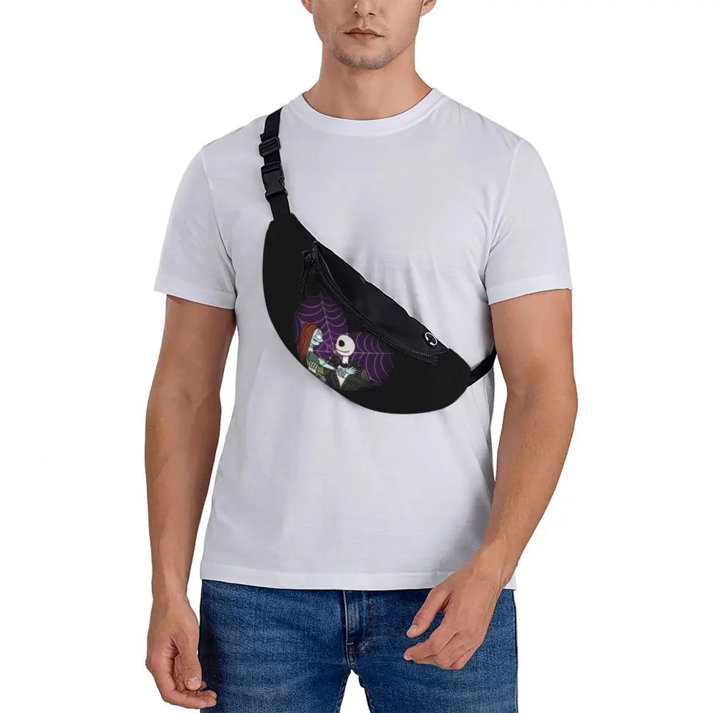 Sac Banane Personnalisé L'Étrange Noël de Monsieur Jack, Sacoche à Bandoulière pour Voyage, Randonnée, Téléphone, Poudres d'Argent
