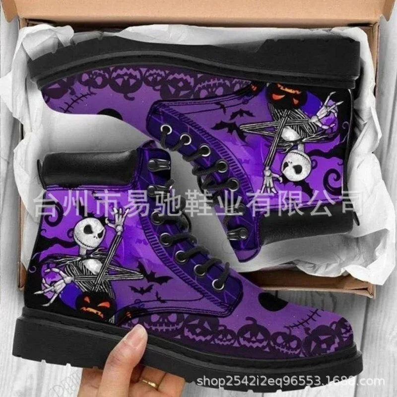 Cauchemar Brfore Noël Anime Figure Jack Skellington Sally Bottes Baskets montantes Femmes Crâne Bottes Halloween Cosplay Chaussures