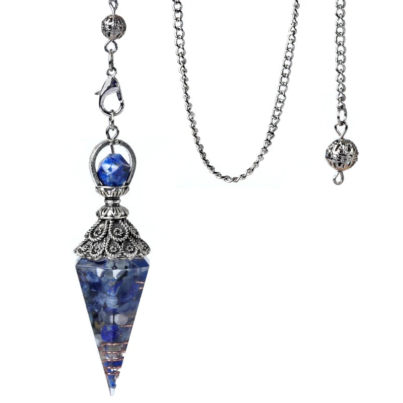 Pendentif pendule esprit pierre naturelle, chaîne en treillis, énergie porte-bonheur, résine Reiki mystérieuse pour la fabrication de bijoux, accessoires colliers