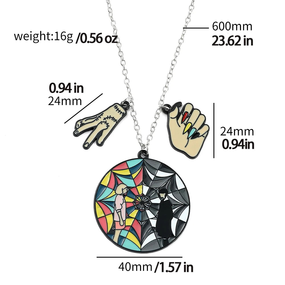 Mercredi Addams Enid Sinclair arc-en-ciel fenêtre collier Nevermore émail pendentif collier porte-clés pour les Fans cadeaux de fête