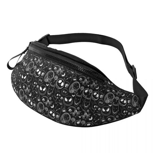 Sac Banane Personnalisé L'Étrange Noël de Monsieur Jack, Sacoche à Bandoulière pour Voyage, Randonnée, Téléphone, Poudres d'Argent