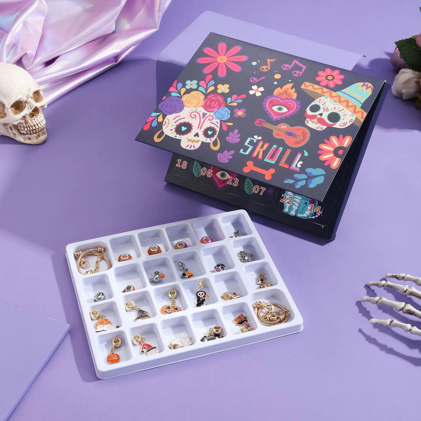 Calendrier de l'avent d'halloween 24 jours, coffret cadeau crâne citrouille, breloques à assembler soi-même, Bracelet de perles, calendrier Surprise de compte à rebours d'halloween, cadeau