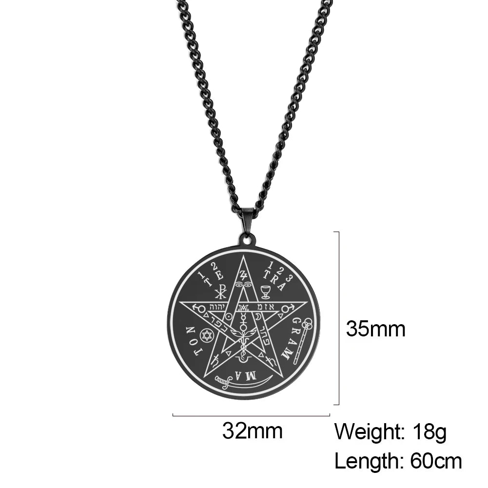 LIKGREAT-Collier pendentif pentagramme, bijoux en acier inoxydable, nom de Dieu, protection du pentacle, amulette porte-bonheur, cadeau