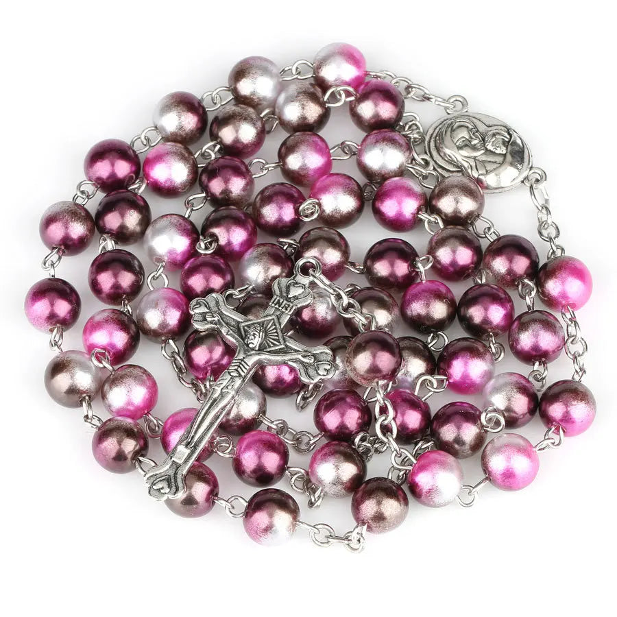 Collier chapelet religieux pour femmes, pendentif croix chrétienne vierge marie jésus, chaînes de perles longues de 8MM, bijoux tendance