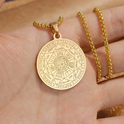 Collier en acier inoxydable pour hommes, amulette spirituelle, sceau des 7 archanges, Michael, bijoux de déclaration