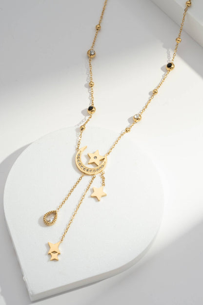 Collier doré céleste lune et étoiles en acier inoxydable