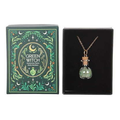 Collier Bouteille de Potion Aventurine Sorcière Verte