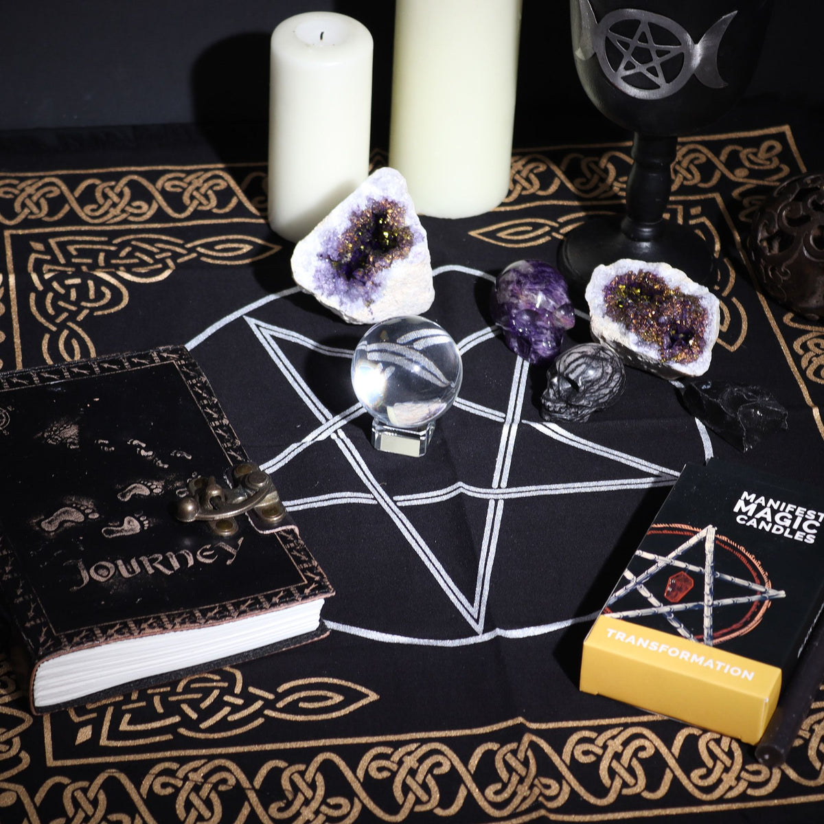 Mantel de altar esotérico con flecos - Pentágono
