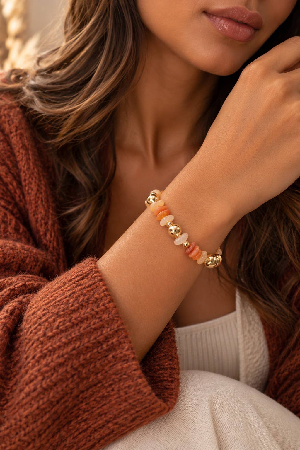 Lot 6 bracelets pierres naturelles éclats minéraux acier