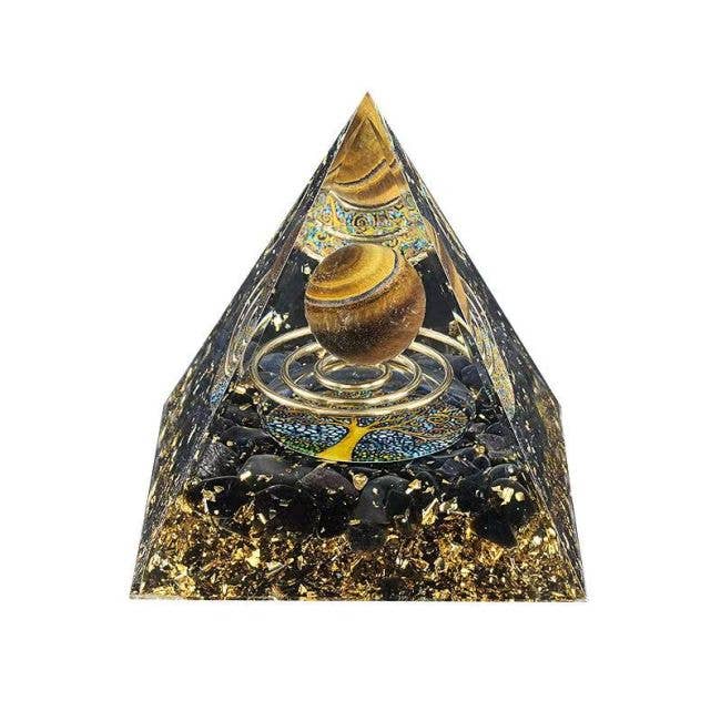 Orgonite Oeil de Tigre et Obsid Noire Arbre de Vie & Spirale