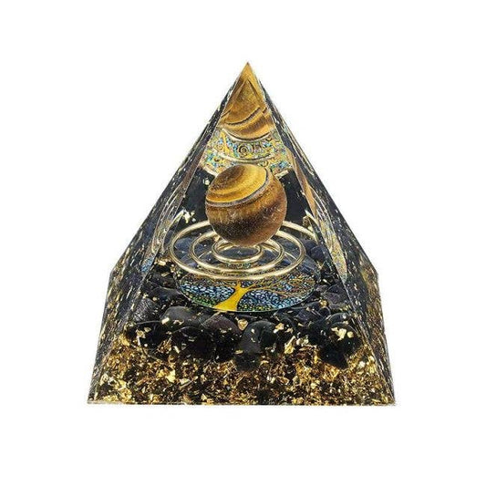 Orgonite Oeil de Tigre et Obsid Noire Arbre de Vie & Spirale