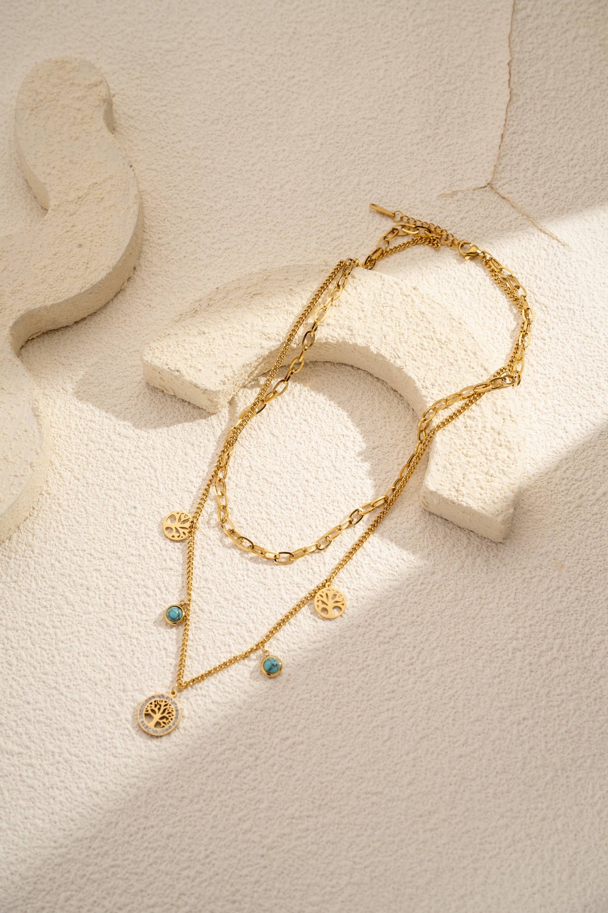 Collier Arbre de Vie double tour acier inoxydable pierre tur