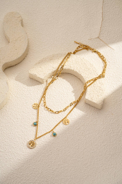 Collier Arbre de Vie double tour acier inoxydable pierre tur