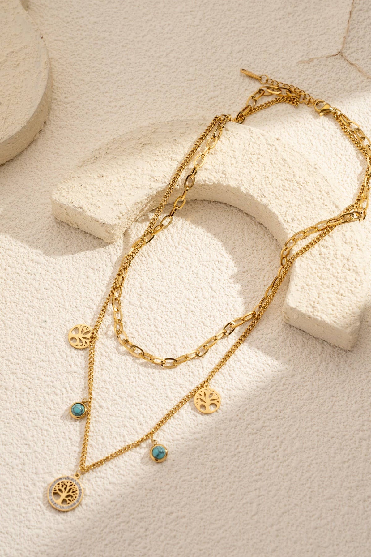Collier Arbre de Vie double tour acier inoxydable pierre tur