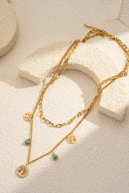 Collier Arbre de Vie double tour acier inoxydable pierre tur
