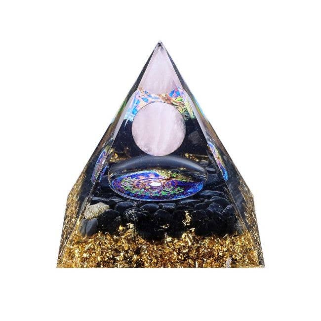 Orgonite Quartz Rose & Obsidienne Noire Arbre de Vie